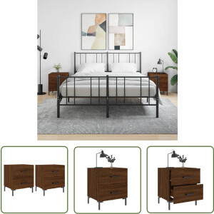 vidaXL Kast - Nachtkastjes - Nachtkastjes 2 st 40x35x47,5 cm bewerkt hout bruin eikenkleur - Meubilair - Bedroom Furniture - Houten Kast