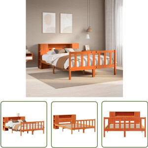 vidaXL Boekenkast - Bed - Bed met boekenkast zonder matras grenenhout wasbruin 150x200 cm - Houten Bed - Grenen Hout - Slaap Kamer