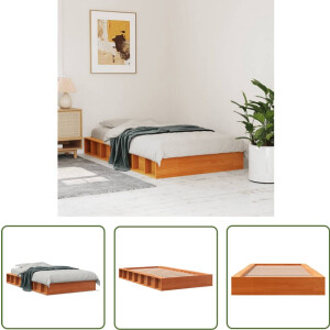 vidaXL Bedframe 90x200 - Massief Grenenhout Bedframe - Bedframe zonder matras massief grenenhout wasbruin 90x200 cm - Bruine Bedframe - Vintage Bedframe - Landelijk Bedframe