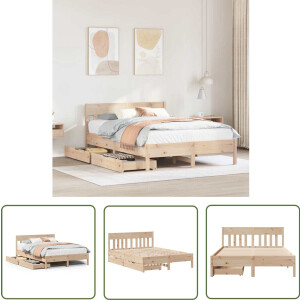 vidaXL Houten Bed - Bedframe - Bedframe zonder matras massief grenenhout 120x190 cm - Grenenhouten Bed - Tweepersoonsbed - Boxspring
