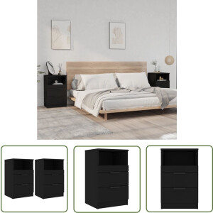 vidaXL Kast - Nachtkastje - Nachtkastjes 2 st bewerkt hout zwart - Slaapkamermeubel - Houten Meubel - Zwarte Meubel