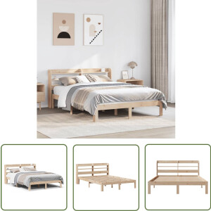vidaXL Houten Bed - Bed Frame - Bedframe met hoofdbord massief grenenhout 140x190 cm - Grenen Hout - Boxspring - Slaapcomfort