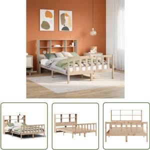 vidaXL Houten Bed - Bed - Bed met boekenkast zonder matras massief grenenhout 140x200 cm - Slaapkamers - Boekenkast - Kast