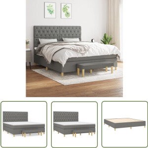 vidaXL Boxspring - Stof - Donkergrijs - 160x200 cm Boxspringbed - Donkere Kleuren - Tweepersoonsbed - Pocketvering Matras - Middenhard