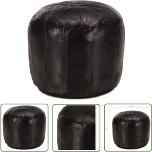 vidaXL Poef - Zwart - Echt geitenleer - 40x35 cm Poef - Geitenleer - Zwarte Poef - Vintage Poef - Salontafel