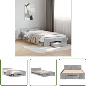 vidaXL Houten Bed - Bed Frame - Bedframe met lade bewerkt hout betongrijs 90x190 cm - Betonnen Grijs Bed - Slaapkamerinrichting - Compact Bed