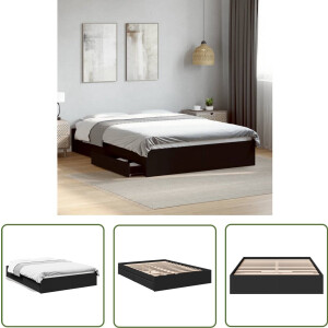 vidaXL Bedframe - Slaapkamers - Bedframe met lades bewerkt hout zwart 140x190 cm - Houten Bed - Zwarte Bed - Boxspring