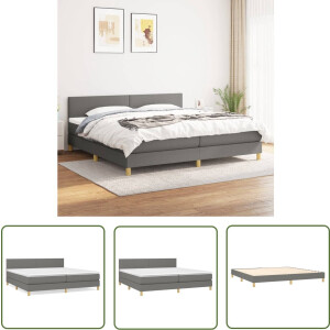 vidaXL Pocketvering Matras - Boxspringbed - Boxspring met matras stof donkergrijs 200x200 cm - Middelhard - Grijs - Tweepersoonsbed