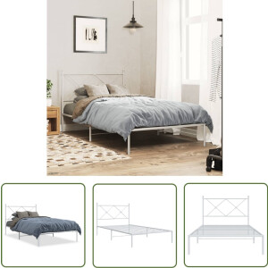 vidaXL Bed Frame Met Hoofdbord - Metalen Bed Frame - Bedframe met hoofdbord metaal wit 107x203 cm - Bed Frame Wit - Staal Bed Frame - Boxspring Frame