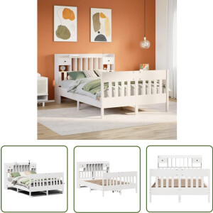vidaXL Massief Hout - Bedframe - Bedframe zonder matras massief grenenhout wit 140x200 cm - Grenen - Bed - Slaapkamer