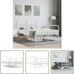 vidaXL Metalen Bedframe - Klassieke Bedframe - Bedframe met hoofd- en voeteneinde metaal wit 120x200 cm - Staal Bedframe - Bedframe Met Opbergruimte - Boxspring Bed