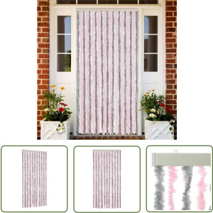 vidaXL Raamgordijnen - Vliegengordijn - Vliegengordijn 90x220 cm chenille zilvergrijs en roze - Deurgordijn - Insectennet - Mosquitonet