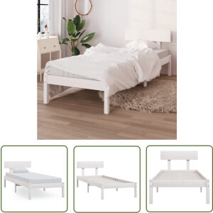 vidaXL Houten Bed - Massief Houten Bed Frame - Bedframe massief hout wit 75x190 cm - Enkel Bed - Wit Bed - Bed Frame Kopen