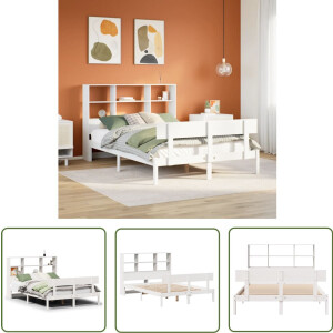 vidaXL Boekenkast - Bed - Bed met boekenkast zonder matras grenenhout wit 140x200 cm - Houten Bed - Slaapkamer - Grenenhout