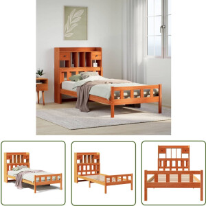vidaXL Houten Bed - Bed Met Boekenkast - Bed met boekenkast zonder matras grenenhout wasbruin 75x190 cm - Bed Frame - Bibliotheek Bed - Slaapkamer Meubel