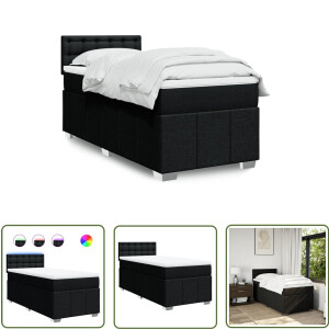 vidaXL Slaapcomfort - Boxspring - Boxspring met matras stof zwart 80x200 cm - Matras - Led Verlichting - Boxspringbed