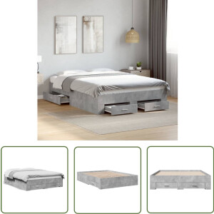 vidaXL Bed Frame - Slaapkamers - Bedframe met lades bewerkt hout betongrijs 120x190 cm - Houten Bed - Beton Grijs - Tweepersoonsbed