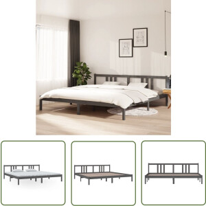 vidaXL Massief Grenenhout - Houten Bedframe - Bedframe massief hout grijs 200x200 cm - Bedframe 200x200 - Modern Bedframe - Design Bedframe