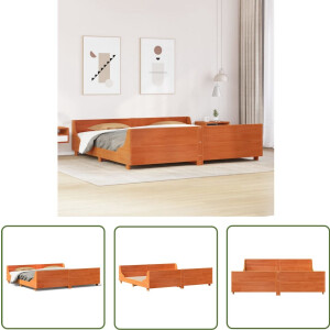 vidaXL Massief Hout - Bed Frame - Bedframe zonder matras massief grenenhout wasbruin 180x200 cm - Grenen - Bedbank - Slaapkamers