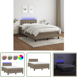 vidaXL Boxspring 120x200 cm met LED Taupe Boxspring Bed - Led Lamp - Slaapcomfort - Pocketveer Matras - Taupe Kleuren