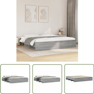 vidaXL Houten Bed - Bed Frame - Bedframe bewerkt hout grijs sonoma eikenkleurig 200x200 cm - Slaapkamers - Bedroom Furniture - Grijze Bed