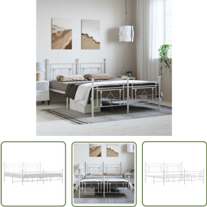vidaXL Wit Bedframe - Staal Bedframe - Bedframe met hoofd- en voeteneinde metaal wit 193x203 cm - King Size Bedframe - Tweepersoons Bedframe - Modern Bedframe