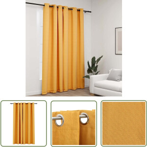 vidaXL Verduisterend Gordijn - Gordijn - Gordijn linnen-look verduisterend met ogen 290x245 cm geel - Linnen Look Gordijn - Gele Gordijnen - Kamer Decoreren