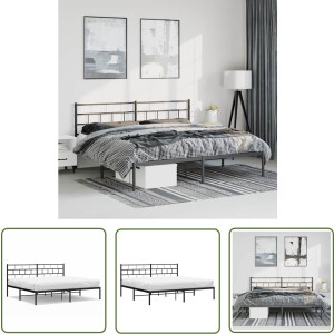 vidaXL Metalen Bed - Robuust Bed Frame - Bedframe met hoofdbord metaal zwart 183x213 cm - Klassiek Bed - Zwart Bed - King Size Bed
