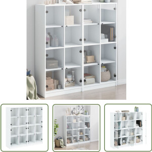vidaXL Houten Boekenkast - Boekenkast - Boekenkast met deuren 136x37x142 cm bewerkt hout wit - Bibliotheekkast - Opslagoplossing - Witte Boekenkast