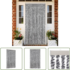 vidaXL Raamhor - Vliegengordijn - Vliegengordijn 100x230 cm chenille grijs en zwart-wit - Insectenwerend - Deurgordijn - Flyscreen