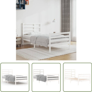 vidaXL Enkelbed - Houten Bedframe - Bedframe massief hout wit 100x200 cm - Massief Grenenhout - Witte Kleur - Stabiele Constructie