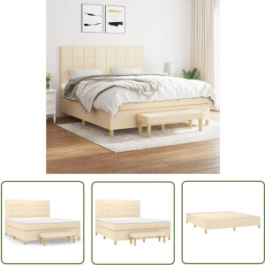 vidaXL Boxsprings - Boxspringbed - Boxspring met matras stof crèmekleurig 160x200 cm - Slaapkamerinrichting - Bed Met Hoofdbord - Tweepersoonsbed