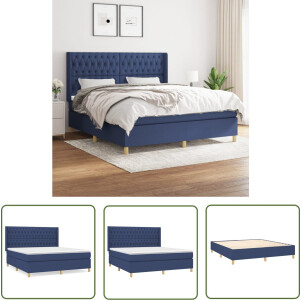 vidaXL Boxspring - Boxspringbed - Boxspring met matras stof blauw 180x200 cm - Bed - Slaapkamerinrichting - Tweepersoonsbed