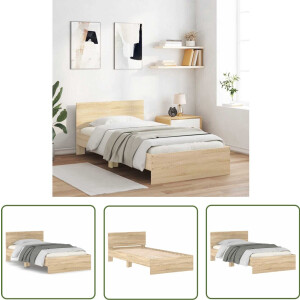 vidaXL Houten Bed - Bed Frame - Bedframe met hoofdbord zonder matras sonoma eiken 100x200 cm - Sonom Eiken - Tweepersoonsbed - Bed Met Hoofdbord
