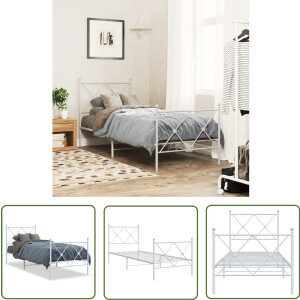 vidaXL Bed Frame Wit - Metalen Bed Frame - Bedframe met hoofd- en voeteneinde metaal wit 75x190 cm - Bed Frame 75x190 - Staal Bed Frame - Minimalistisch Bed Frame