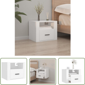 vidaXL Nachtkastje - Wandkast - Nachtkastje wandgemonteerd 50x36x40 cm wit - Meubilair Slaapkamer - Houten Kast - Wit Kastje