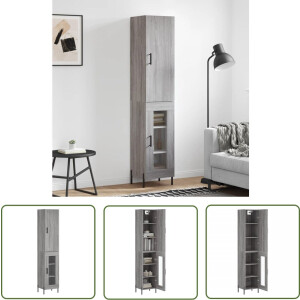 vidaXL Grijze Kast - Hoge Kast - Hoge kast 34,5x34x180 cm bewerkt hout grijs sonoma eikenkleurig - Houten Kast - Opslagkast - Design Kast