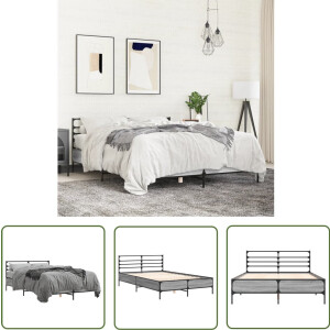 vidaXL Houten Bed - Bedframe - Bedframe bewerkt hout metaal grijs sonoma eiken 140x200 cm - Grijze Bed - Slaapkamers - Modern Bed