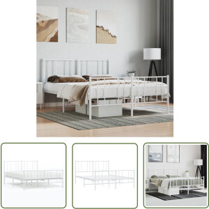 vidaXL Robuust Bed - Metalen Bedframe - Bedframe met hoofd- en voeteneinde metaal wit 140x200 cm - Klassiek Bed - Modern Bed - Wit Bed