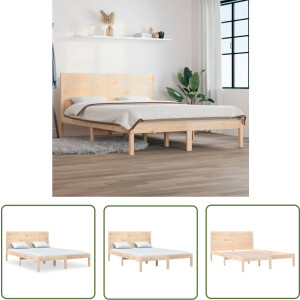 vidaXL Massief Grenenhout - Klassieke Houten Bedframe - Bedframe massief hout 135x190 cm - Bedframe 135x190 - Tweepersoons Bed - Hoofdeinde