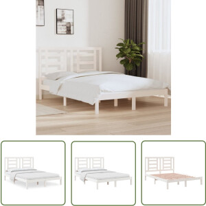 vidaXL Kingsize Bed - Houten Bedframe - Bedframe zonder matras massief grenenhout wit 140x190 cm - Grenenhout Bed - Wit Bed - Modern Bed