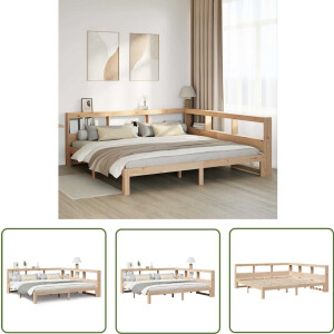 vidaXL Bed - Slaapkamer - Bed met boekenkast zonder matras massief grenenhout 180x200 cm - Boekenkast - Houten Bed - Massief Grenenhout