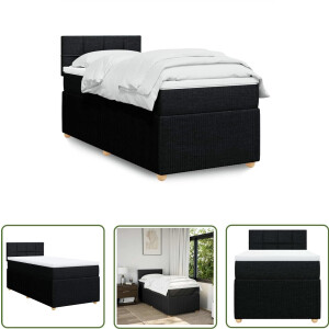 vidaXL Matras - Boxspring - Boxspring met matras stof zwart 100x200 cm - Slaapcomfort - Pocketvering - Frame