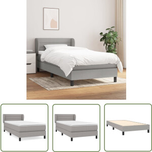 vidaXL Bed Frame - Boxspringbed - Boxspring met matras stof lichtgrijs 90x190 cm - Slaapkamer Meubilair - Tweepersoons Bed - Grijs Bed