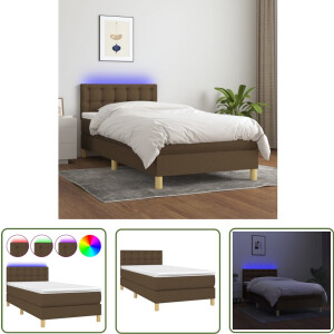 vidaXL Boxspring met matras en LED 100x200 cm Boxspring - Donkere Kleuren - Lederlook - Elektrisch Verstelbare Hoofdbord - Led Verlichting