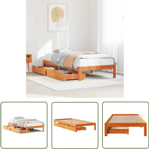 vidaXL Houten Bed - Bedframe - Bedframe met lades massief grenenhout wasbruin 90x190 cm - Tweepersoons Bed - Stapelbare Bedbodems - Slaapcomfort