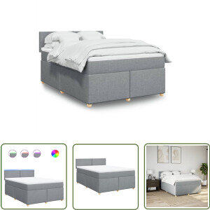 vidaXL Led Verlichting - Boxspring - Boxspring met matras stof lichtgrijs 160x200 cm - Matras - Pocketvering - Boxspringbed