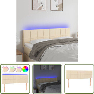 vidaXL Led Hoofdbord - Hoofdboard - Hoofdbord LED 144x5x78/88 cm stof crèmekleurig - Hoofdbord Crème - Beddecoratie - Slaapkamers