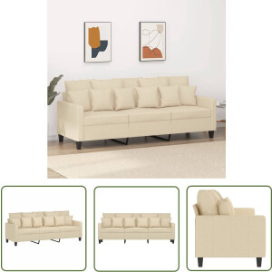 vidaXL Banks Kopen - 3 Zits Bank - Driezitsbank 180 cm stof crèmekleurig - Creme Bank - Stof Bank - Lounge Bank