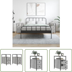 vidaXL Nachtkastje - Nachtkast - Nachtkastjes 2 st 30x60x60 cm bewerkt hout grijs sonoma eiken - Houten Nachtkast - Grijze Nachtkast - Sonoma Eiken